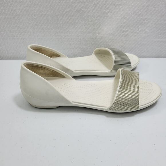 Crocs White Slip On Sandals With Silver Ridged Metal Detail Size 11  12924-2626 - Picture 4 of 7